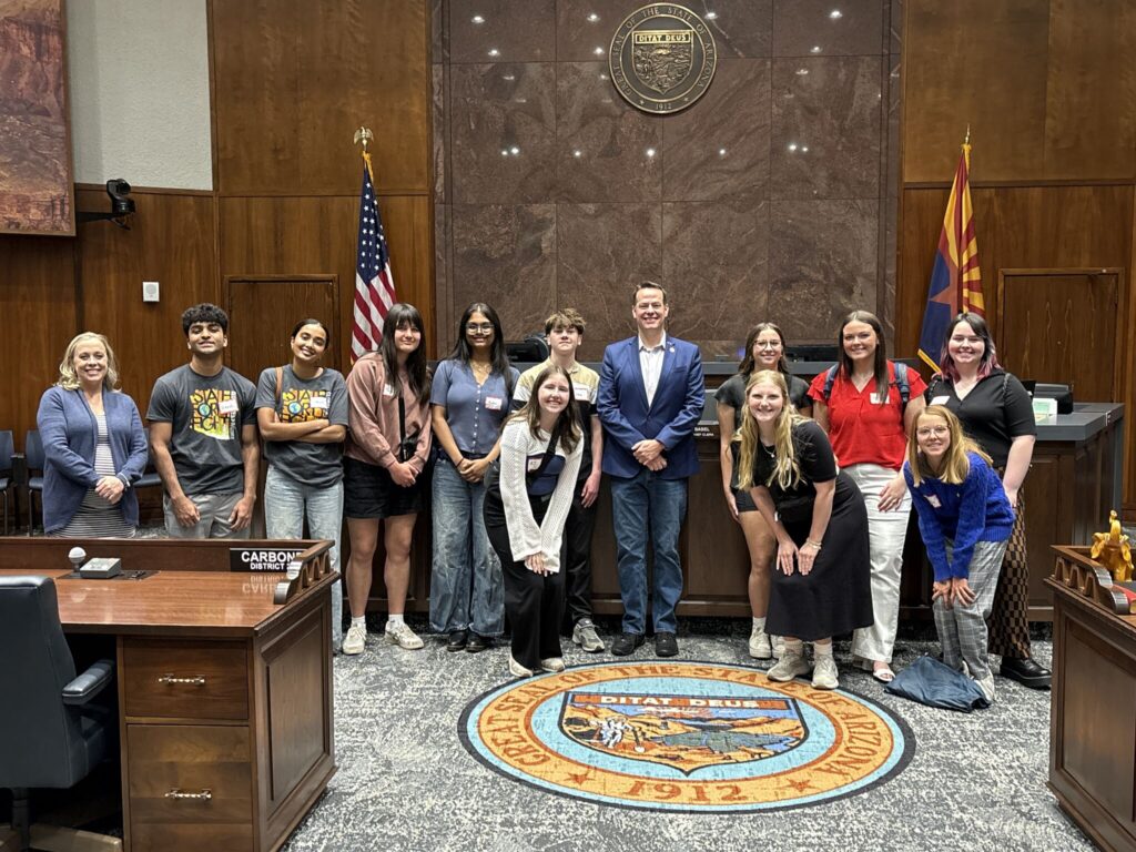 Youth Diplomats meet Arizona State Representative Justin Wilmeth at the State Capitol in Phoenix during a fully funded local exchange, made possible by generous donor support.